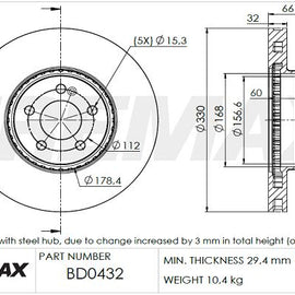 FREMAX FRONT EACH BRAKE DISC SUITS MERCEDES-BENZ C250 2.0L WITH 300MM UPGRADE, E200 W213